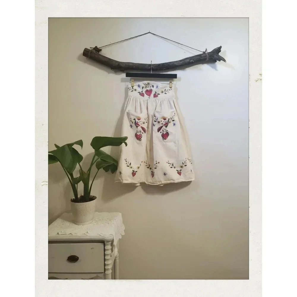 Vintage Floral Heart Southwestern Farmhouse Apron Handmade Skirt